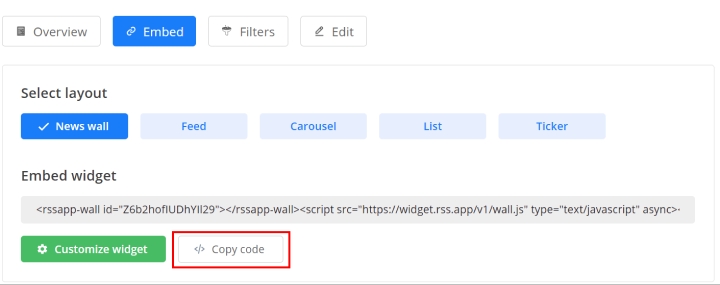 copy rss widget code