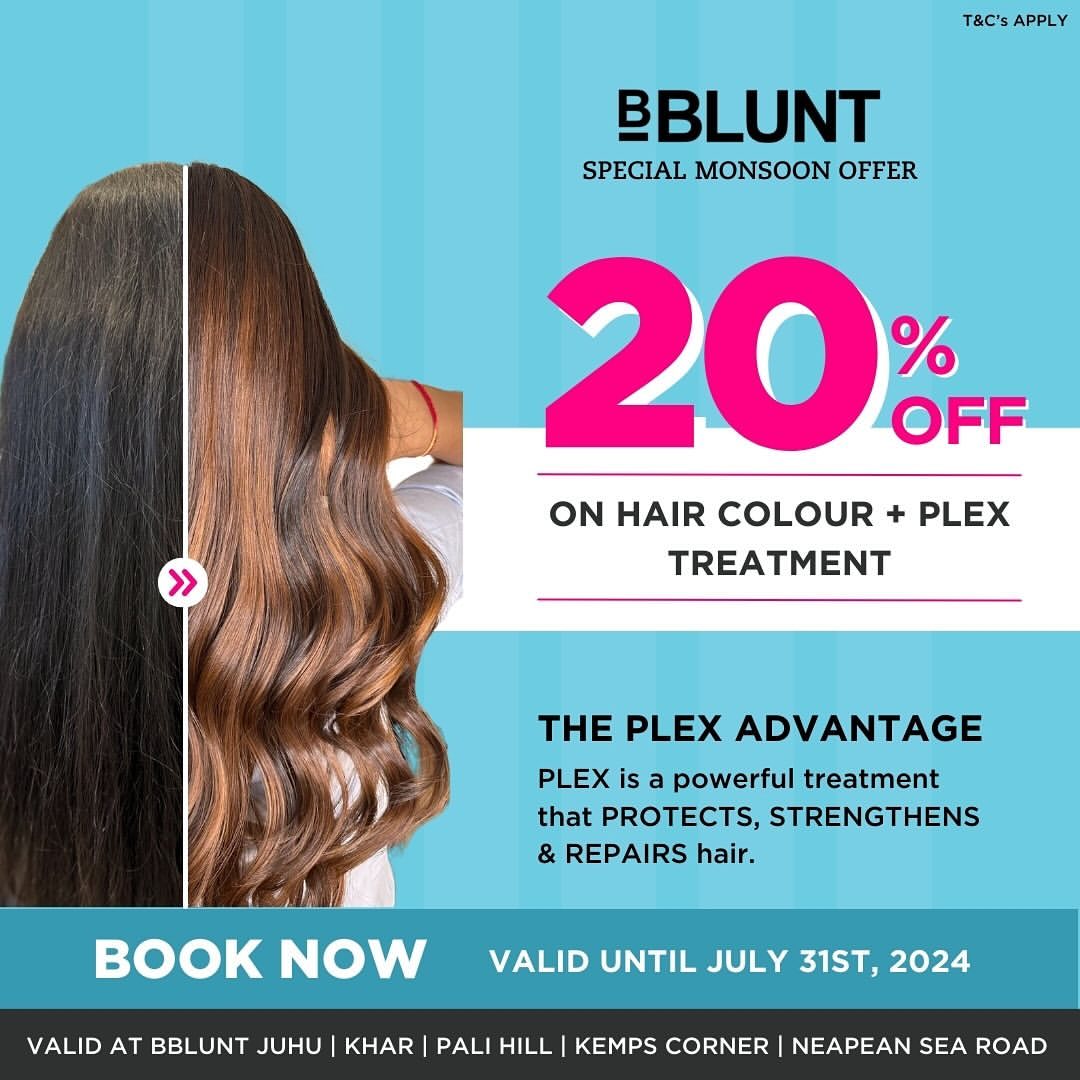 20% OFF on Haircolour + plex service 

PLEX is a powerful treatment that protects, strengthens & repairs the hair.

Vali...