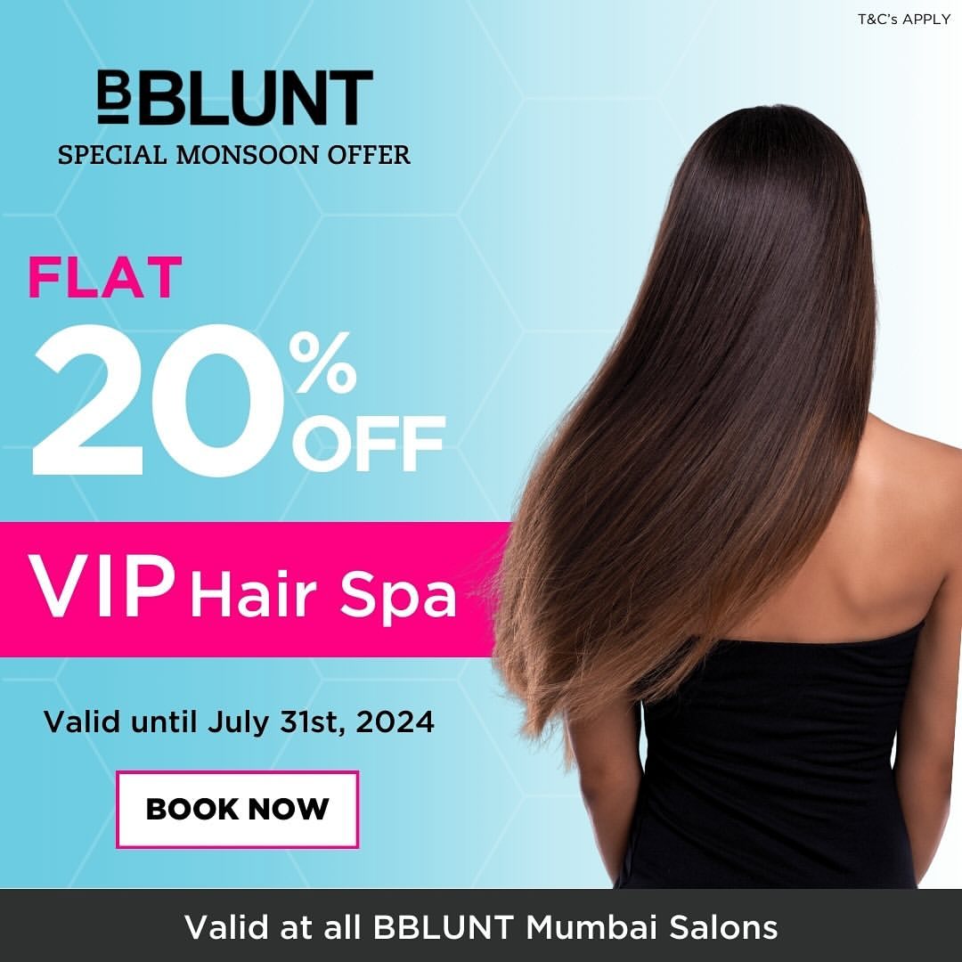 🌧️ Monsoon Special 🌧️

Flat 20% OFF on Hairspa at BBLUNT Salons! Treat your hair to some extra love this rainy season ...