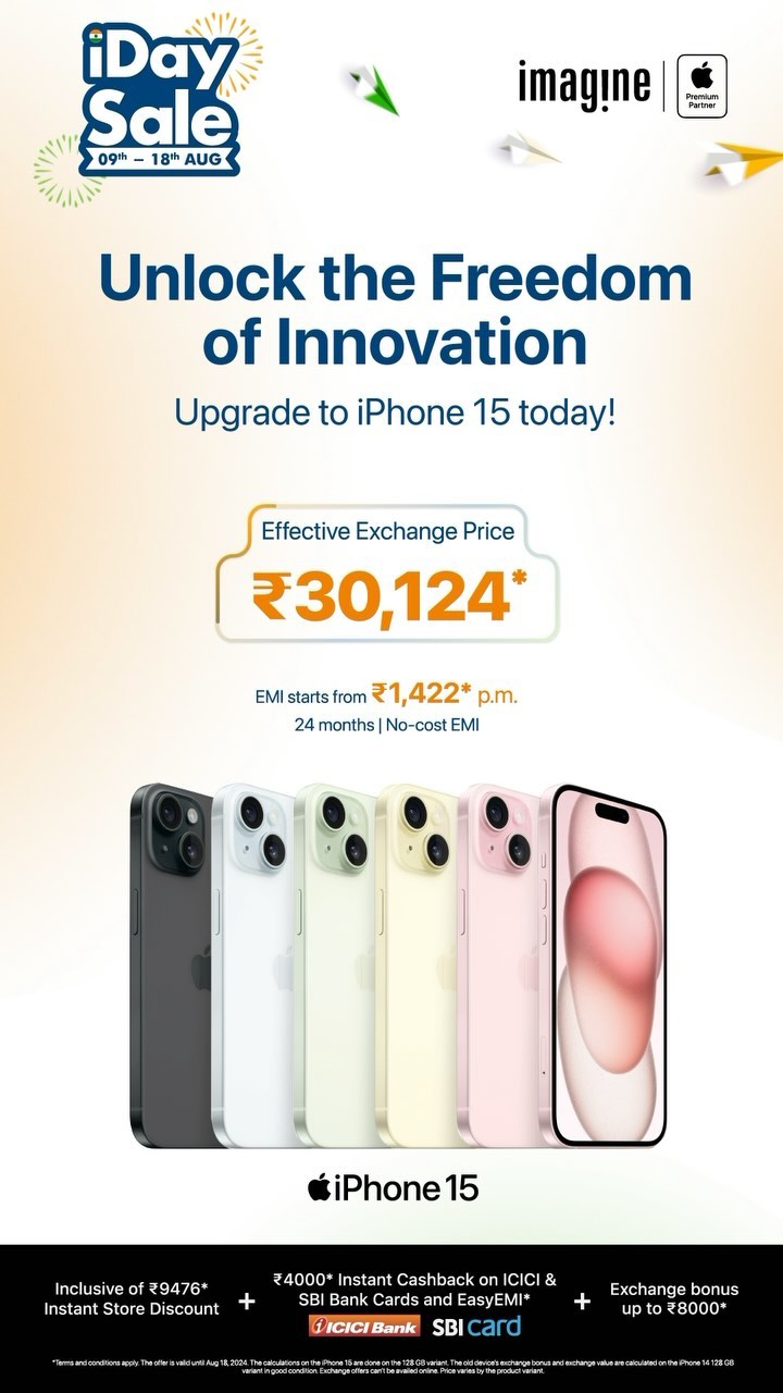 Make this Independence Day extra special with the iPhone 15! 🇮🇳 
Get yours at an Effective exchange price of ₹30,124 o...