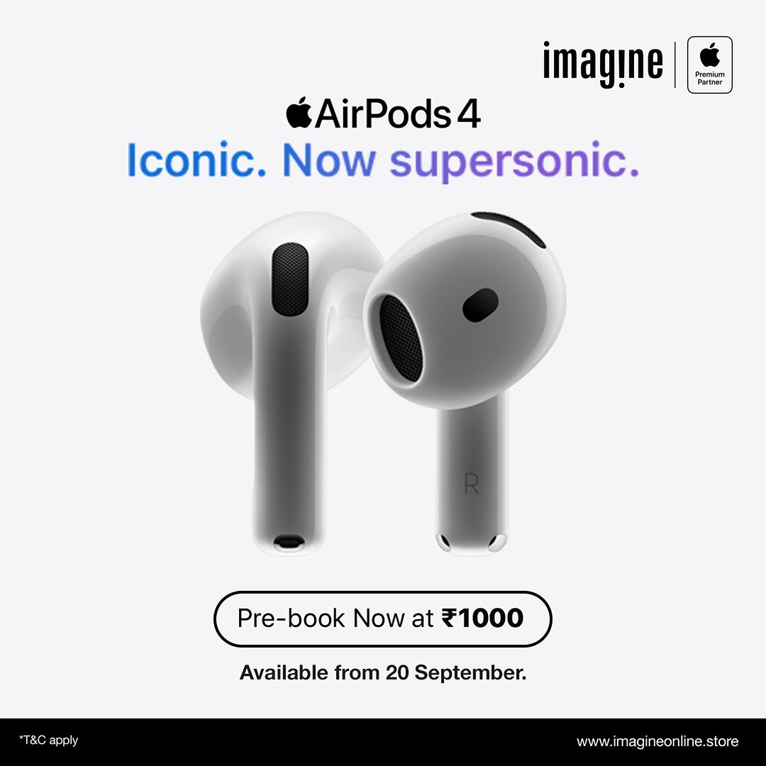 Be the first to transform your audio experience! Pre-book the all-new AirPods 4 now for just INR 1,000* at imagine by Am...