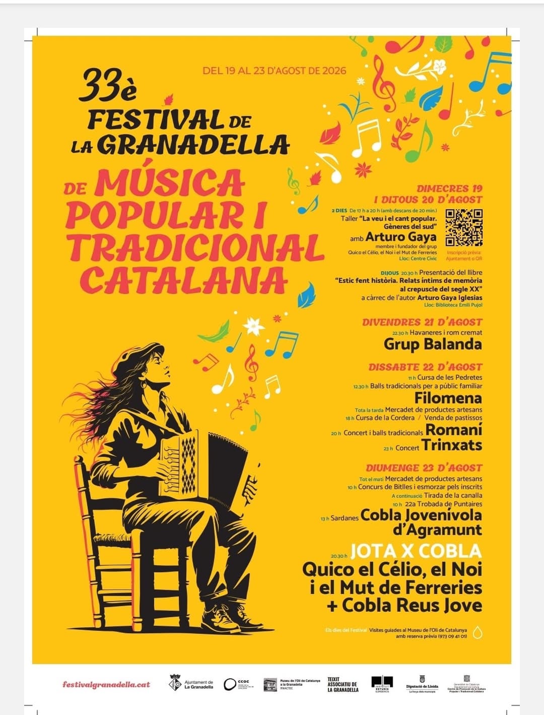 Arriba el 33è Festival de Música Popular i Tradicional Catalana de la Granadella!
La Granadella tornarà a omplir-se de música, cultura i tradició amb cinc dies d’activitats per a tots els públics.
Concerts, balls tradicionals, artesania, curses, sardanes, trobada de puntaires, tallers i moltes altres propostes ens esperen en una nova edició del Festival.

📅 Del 19 al 23 d’agost de 2026
📍 La Granadella

Consulteu el programa, reserveu-vos les dates i veniu a gaudir del Festival!

Us hi esperem!

#LaGranadella #FestivalGranadella #GranadellaCultura #MúsicaPopular #MúsicaTradicional CulturaPopular LesGarrigues
