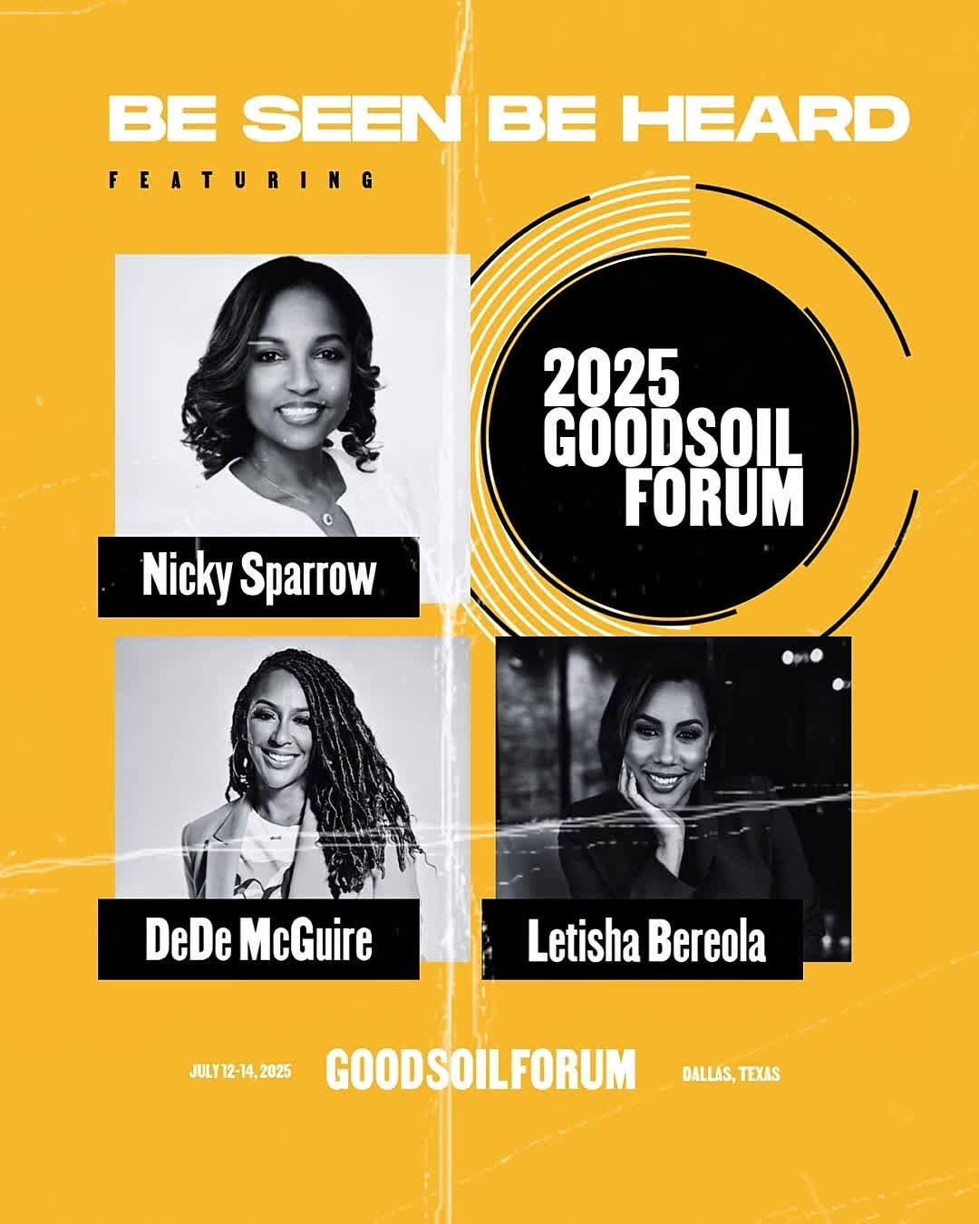 🚨 Ready to go from unseen to unstoppable?

If media visibility is your missing link, THIS is the session that changes everything.

At the 2025 Good Soil Forum presented by @WellsFargo, step into Be Seen, Be Heard, the ultimate masterclass in press, PR, and power moves featuring:
🔥 Nicky Sparrow (iHeartMedia)
🔥 Dede McGuire (DeDe in the Morning)
🔥 Letisha Bereola (Paradigm Media Group / WJCT)

These media legends are dropping gems on:
💡 Pitching that actually gets picked up
💡 Crafting stories the press wants to tell
💡 Using the media to build trust, buzz & BANK

You don’t just need a PR team, you need the right strategy and the right room. This is both.

📍June 12–14 | Dallas, TX

🎟 Register now before it’s sold out: www.goodsoilforum.com

#GoodSoilForum #TransfomationAgenda #BusinessEvents #DallasTX #WellsFargo