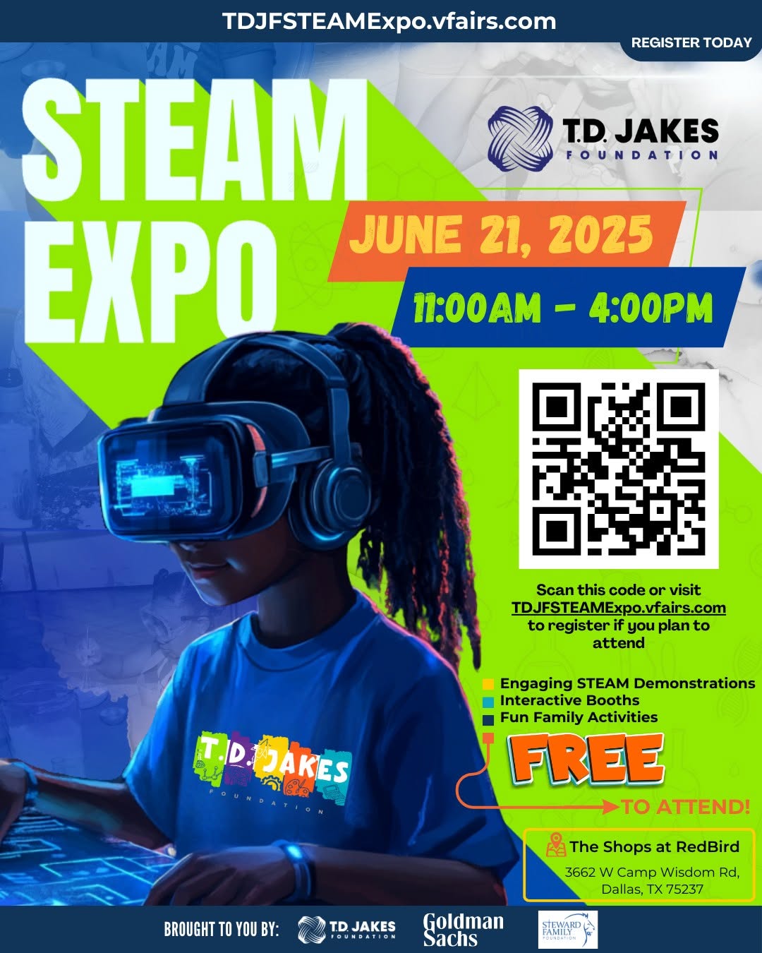 Get ready for a day full of discovery, creativity, and hands-on fun! Free for the whole family, but registration is required. Secure your spot today. Comment “STEAM” in the comments and we’ll send you the registration link!

📅 Saturday, June 21
🕚 11 AM – 4 PM
📍 @shopsatredbird - DALLAS
🎟️ FREE admission!

Sponsored by @goldmansachs and the Steward Family Foundation.