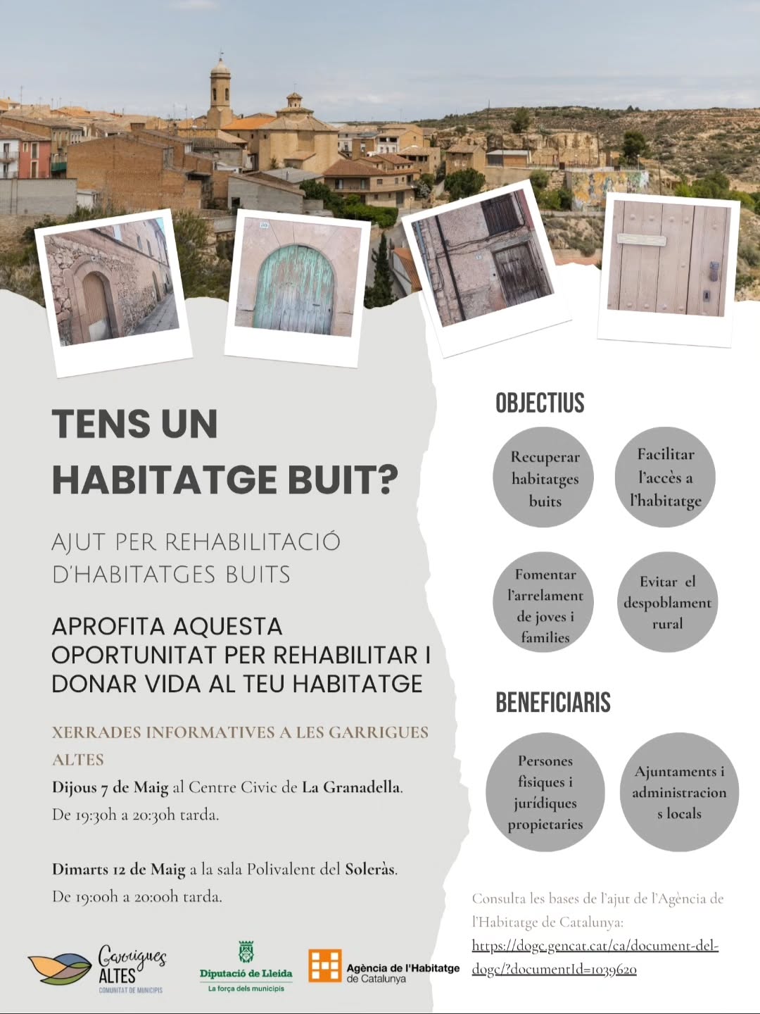 L'ajuntament us convida a la reunió informativa sobre ajuts per rehabilitar habitatges