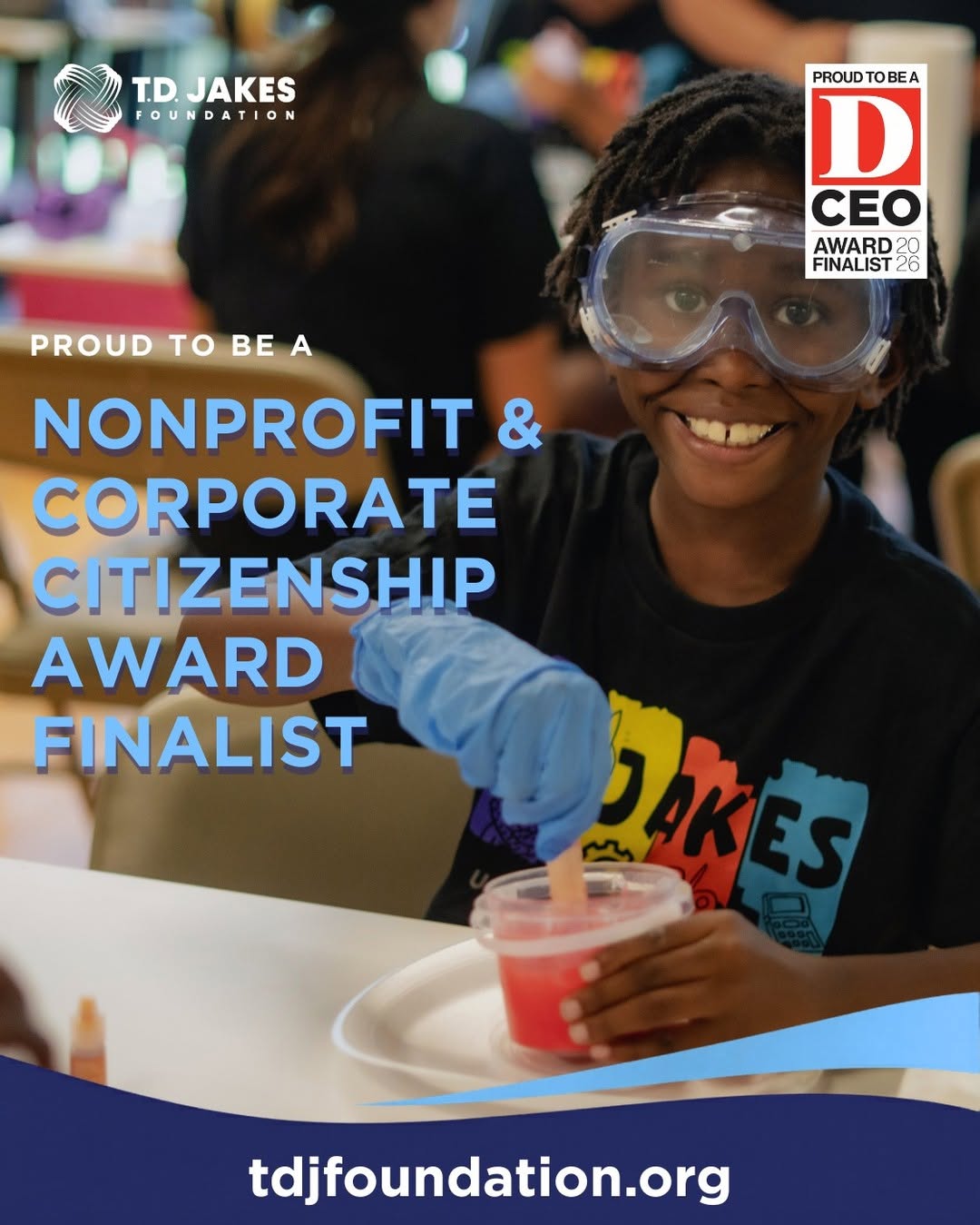 We’re honored to share that the T.D. Jakes Foundation has been named a finalist for Nonprofit Organization of the Year: Midsize in the 2026 D CEO Nonprofit & Corporate Citizenship Awards, presented in partnership with Communities Foundation of Texas and sponsored by Capital One. 💙

Out of nearly 900 nominations, this recognition reflects the impact being made every day through workforce readiness, STEAM education, entrepreneurship, reentry support, and the incredible partnerships that help us expand opportunity across communities.

This honor belongs to the communities we serve, our team, partners, donors, and supporters who make this work possible.

Winners will be announced on July 23. Thank you for being part of the journey. ✨