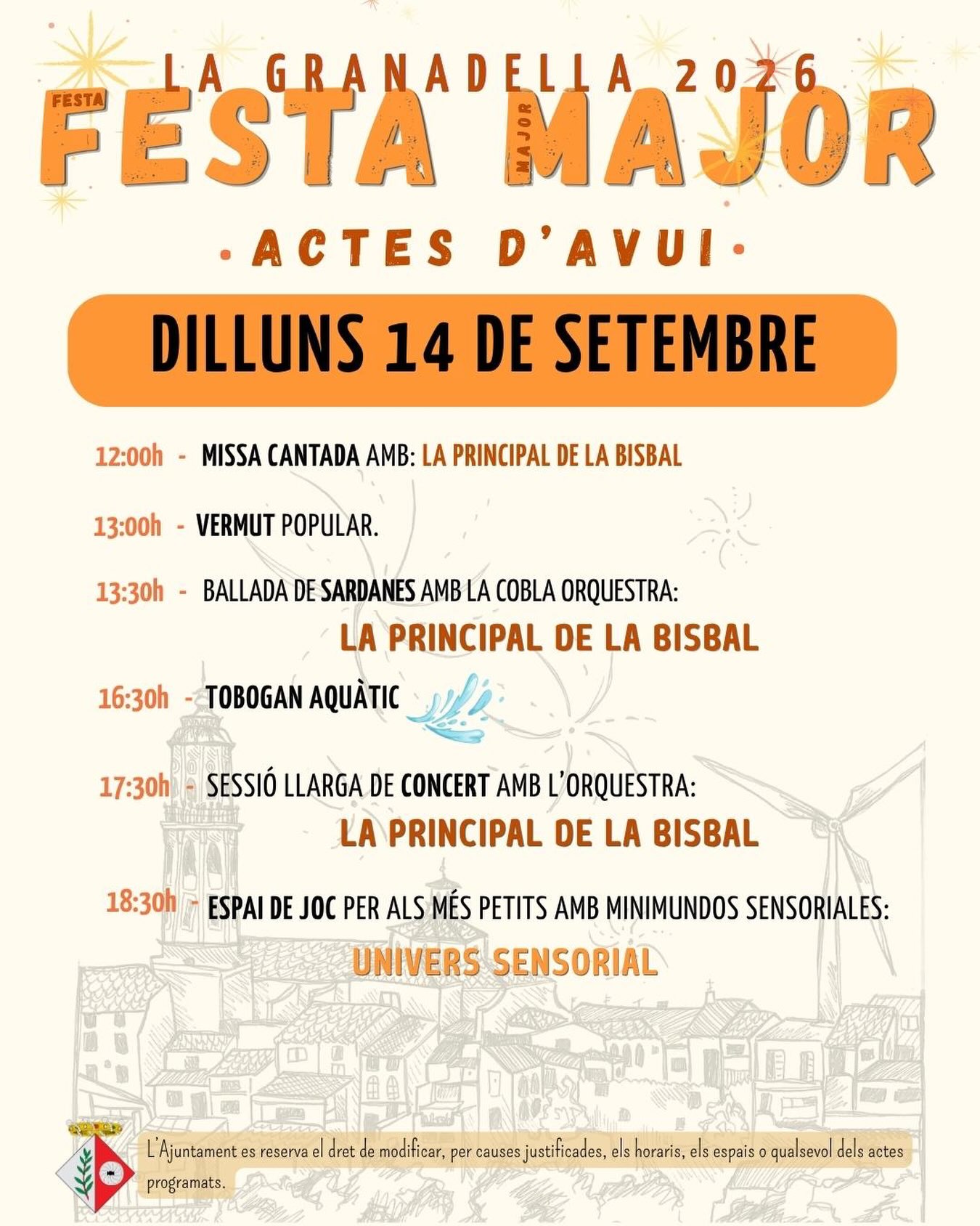 I avui dilluns posem punt final a la Festa Major 2026 amb el dia del nostre patró!
Gaudiu d’aquest darrer dia de festa i de tots els actes.
Des de l’Ajuntament, volem agrair-vos la participació i haver compartit aquests dies de festa.
Gràcies a tothom i… fins l’any vinent!