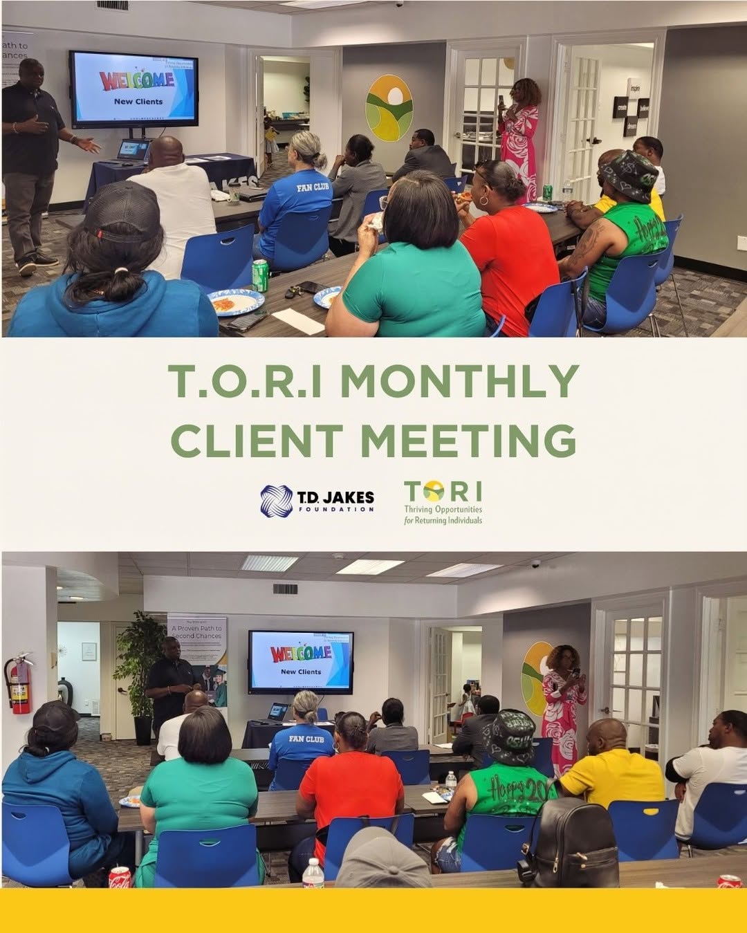 Every month, the T.O.R.I (Thriving Opportunities for Returning Individuals) community comes together to connect, celebrate, and encourage one another. 💙
 
Our Monthly Client Meeting is a space where participants can access community resources, hear about workforce opportunities, celebrate personal milestones, and receive encouragement from T.O.R.I alumni and volunteers who understand the journey firsthand.
 
No matter where you are in your journey, you are not alone. We are with you every step of the way.
#TORISTRONG 💪