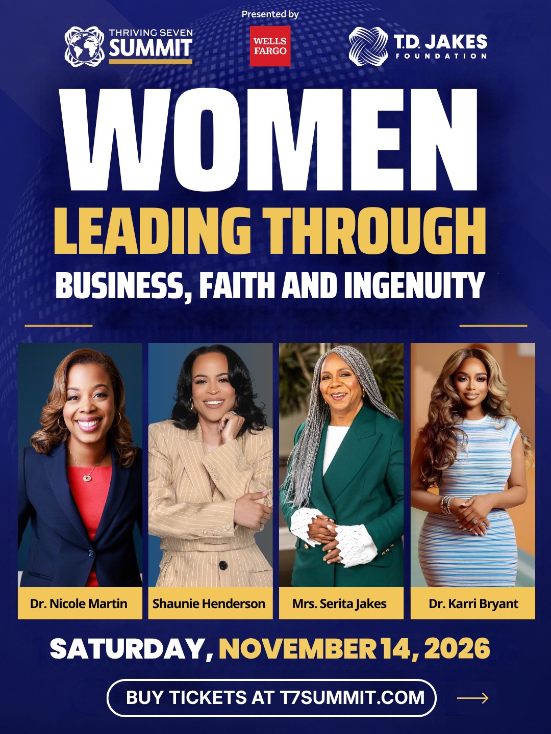 Women are redefining what leadership looks like across business, faith, and their communities.

Mrs. Serita Jakes, Nicole Massie Martin, Shaunie Henderson, and Karri Bryant are bringing their distinct perspectives on building influence, leading with purpose, and creating impact beyond themselves to the T7 Summit.

Be in the room. November 12–14 in Atlanta.

Register at T7Summit.com. With appreciation to our presenting sponsor, @wellsfargo, for helping make this next chapter possible. Comment T7 for the 🔗