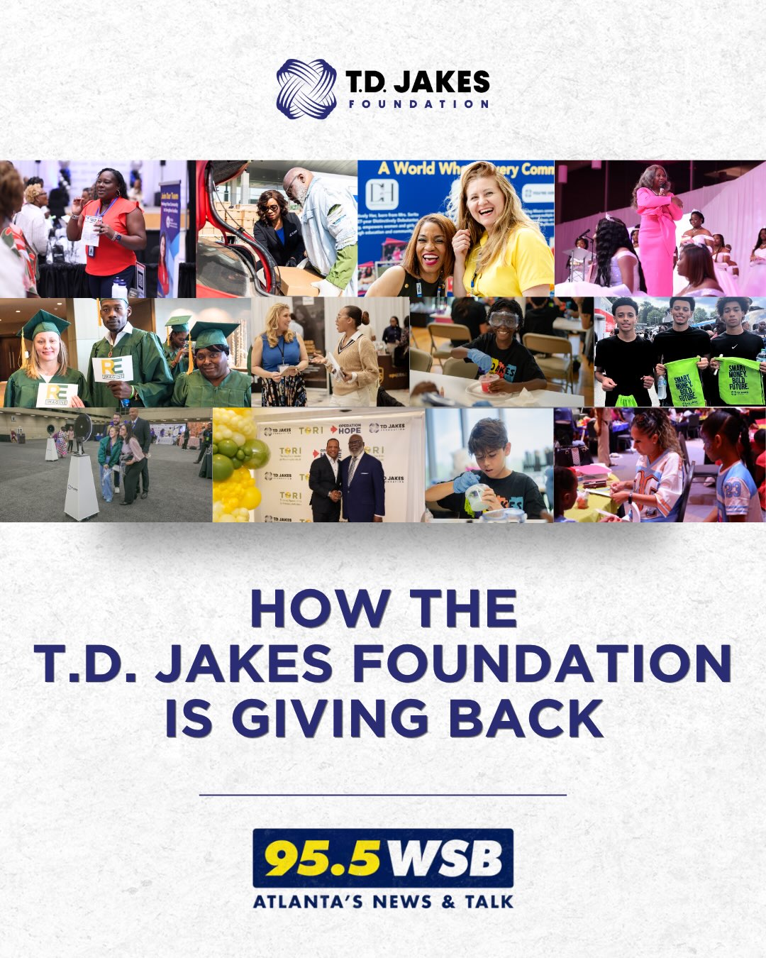 Creating opportunity starts with a conversation. 🎙️

Tune in to @wsbradio to hear about the T7 Summit and our President & CEO @kelleycornish sharing how the T.D. Jakes Foundation is giving back through financial education, educational access, and workforce readiness helping individuals and communities build stronger futures.

🎧 Listen here: https://www.wsbradio.com/on-demand/perspectives-podcast/ or tap the 🔗 in our bio!!

#TDJakesFoundation #T7Summit #CommunityImpact