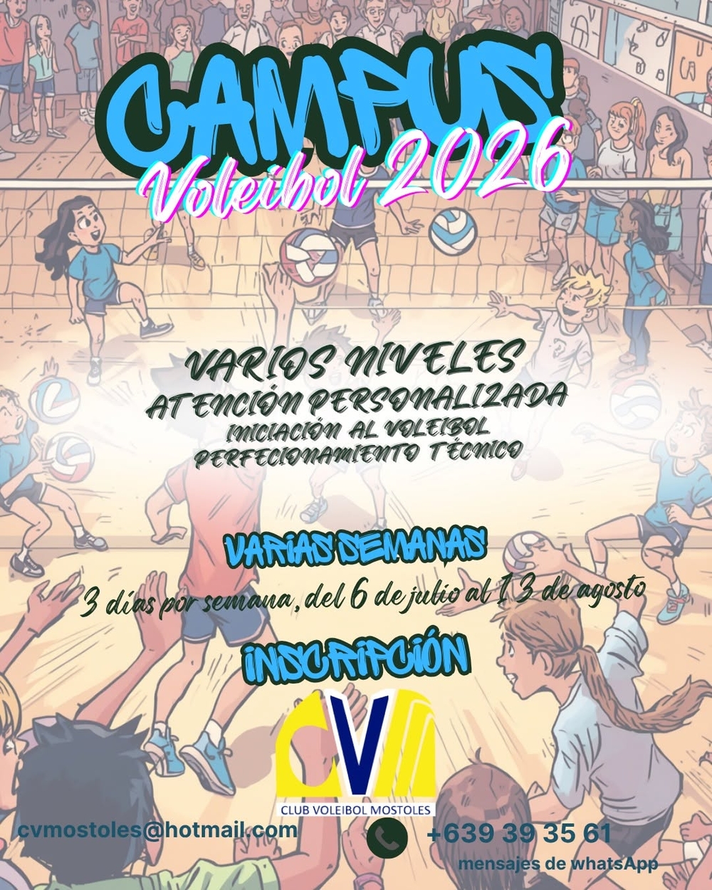 Cartel del campus de voleibol de verano con técnicos de la Federación de Madrid