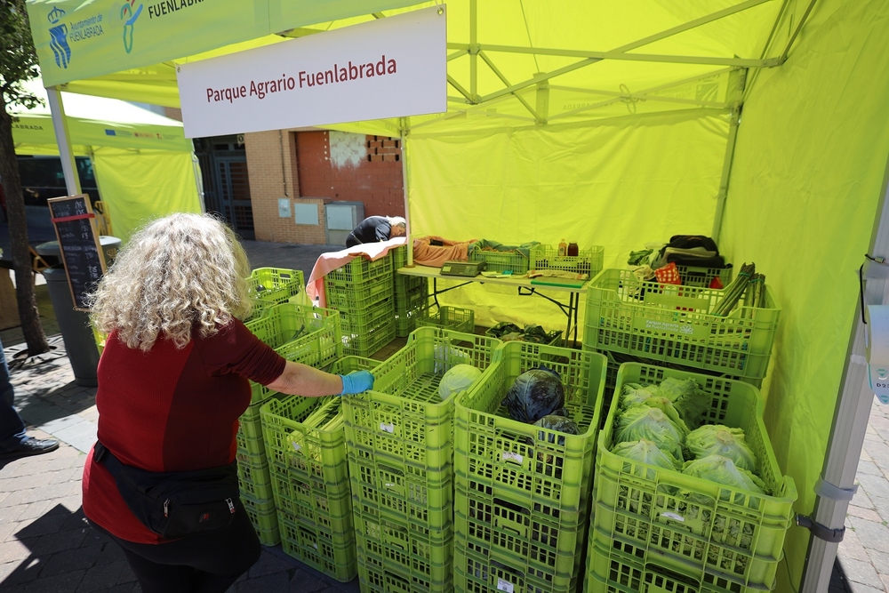 Mercado de Productores trasladándose al bulevar del paseo de la Salud en Fuenlabrada